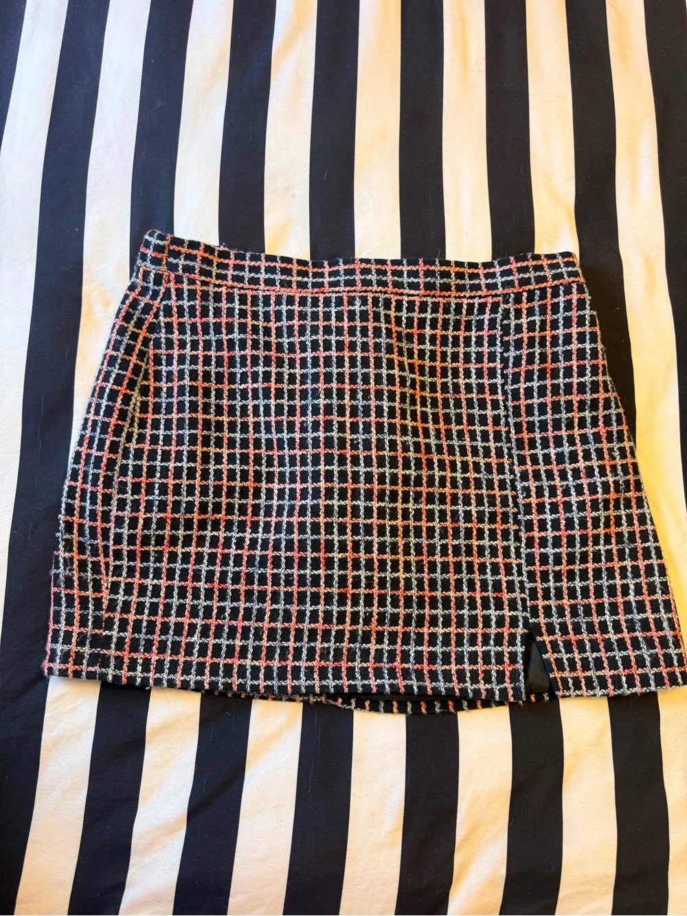 Eloquii Black Mini Skirt with Pink and Blue Tweed